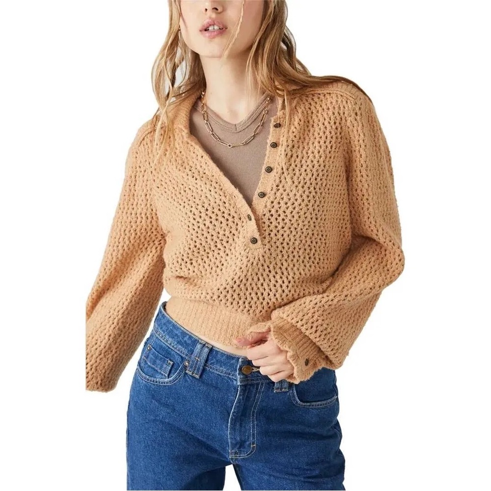 Free People Snowdrift Pullover in Camel Heather